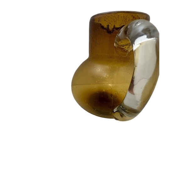 Vintage Amber Bubble Art Glass Pitcher Hand Blown Mid-Century Modern - Picture 16 of 16